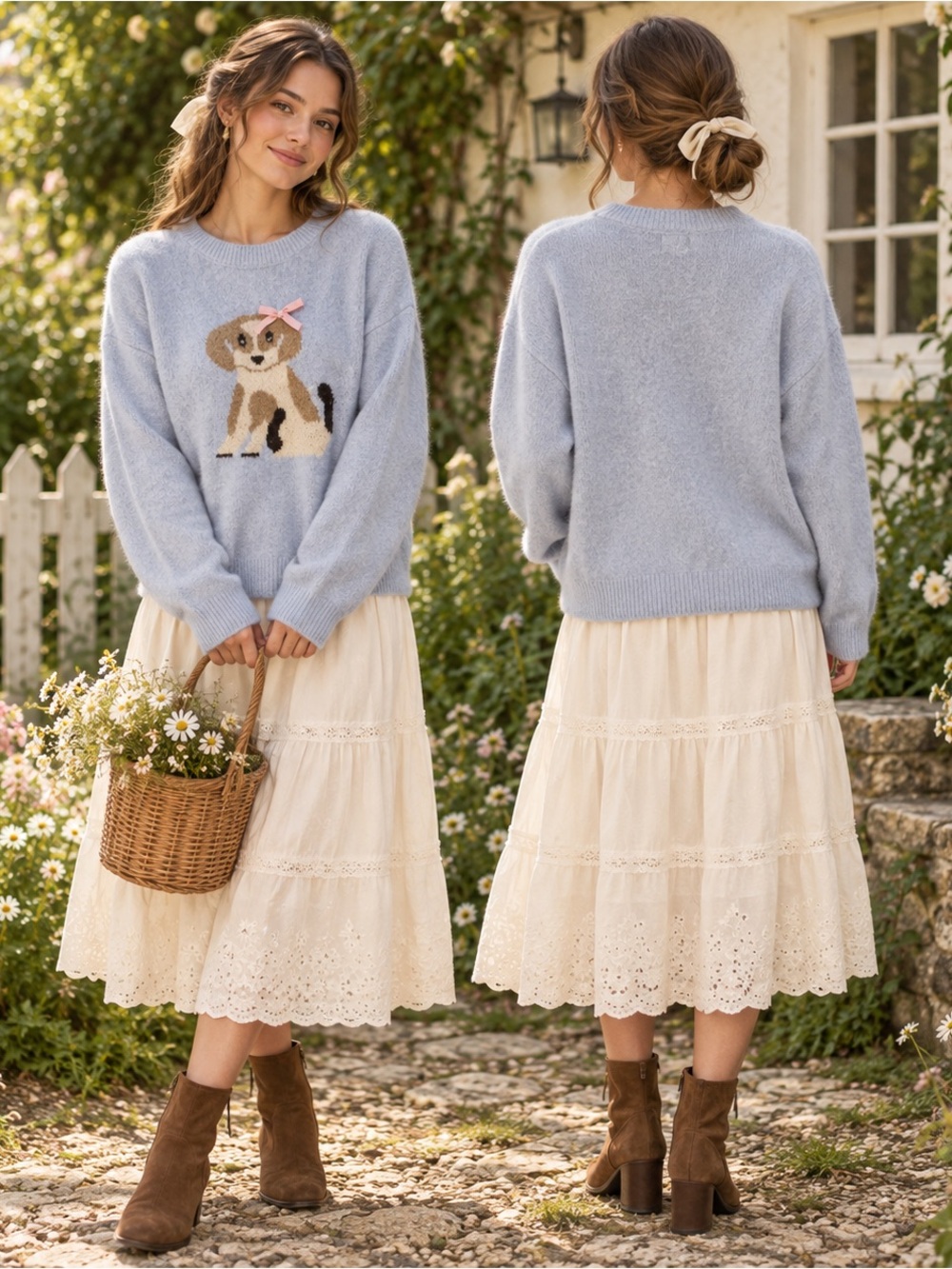 Luna Ivy Cottagecore Fuzzy Blue Puppy Sweater